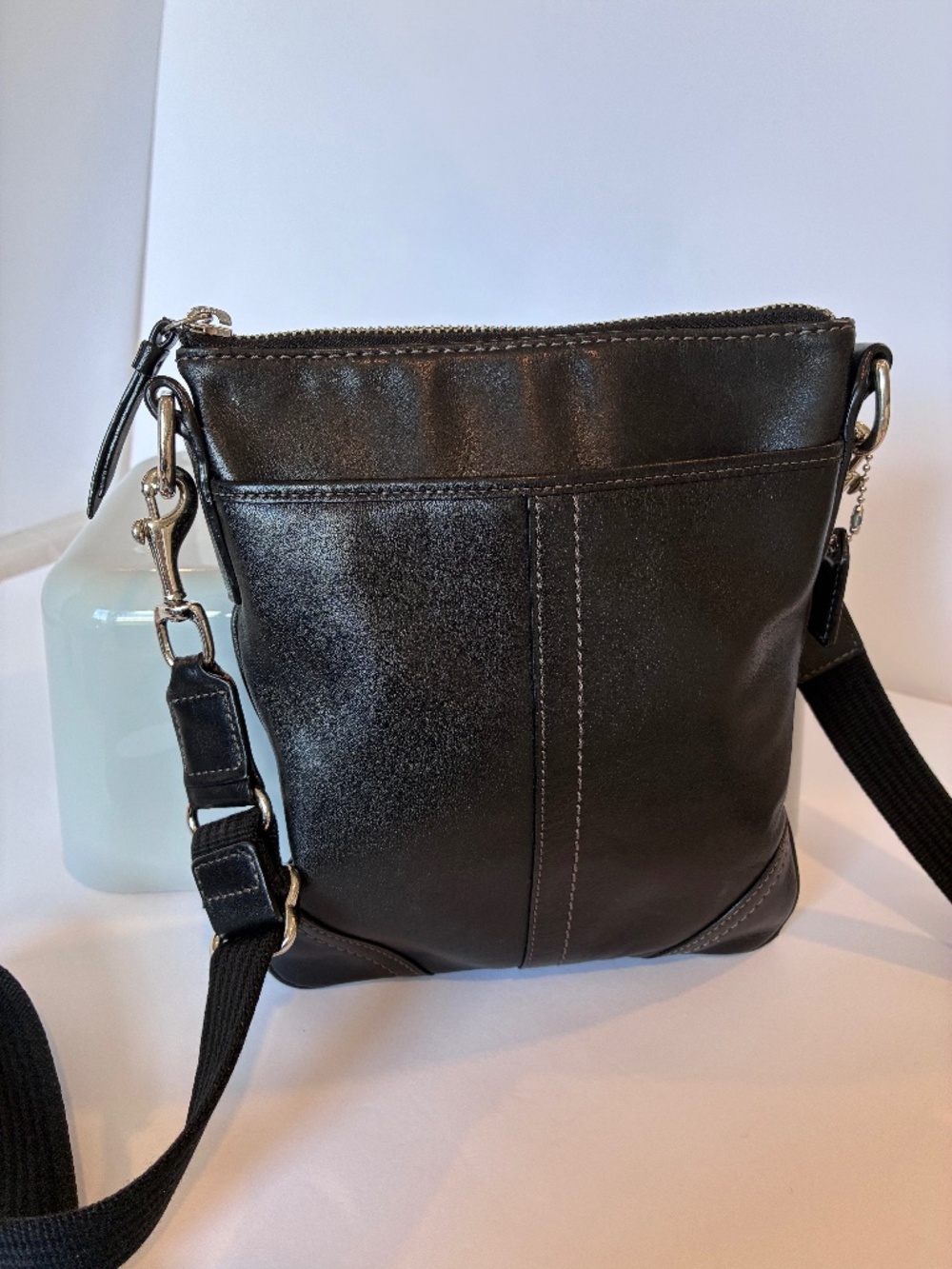 Coach Black Leather Crossbody Bag Messenger Purse Adjustable Strap Classic Style